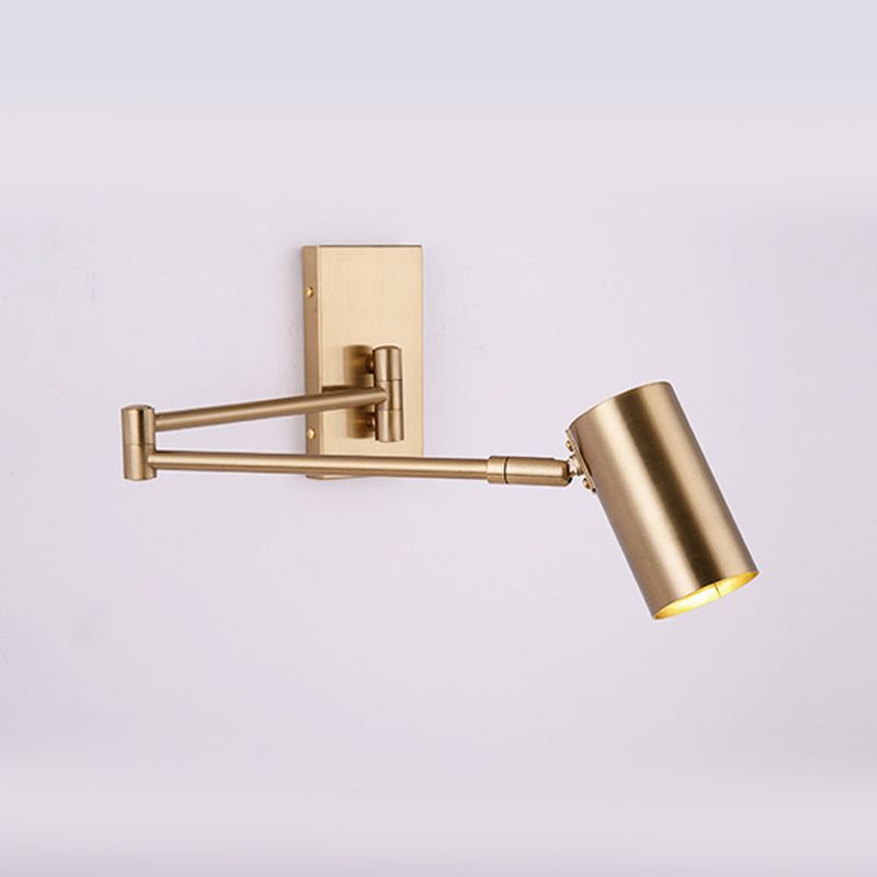 Metal Cylinder Wall Light Modern Swing Arm Wall Sconce for Living Room
