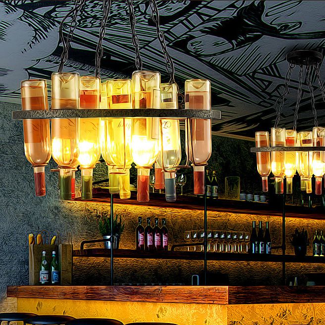 Bunte Weinflasche kreative Kronleuchter Lampe Kunst Dekorativ Retro Hanging Light für Restaurantbars