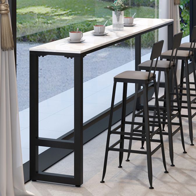 Industrial Black Iron Bar Table White Faux Marble Rectangle Top 41.3"H Bistro Table