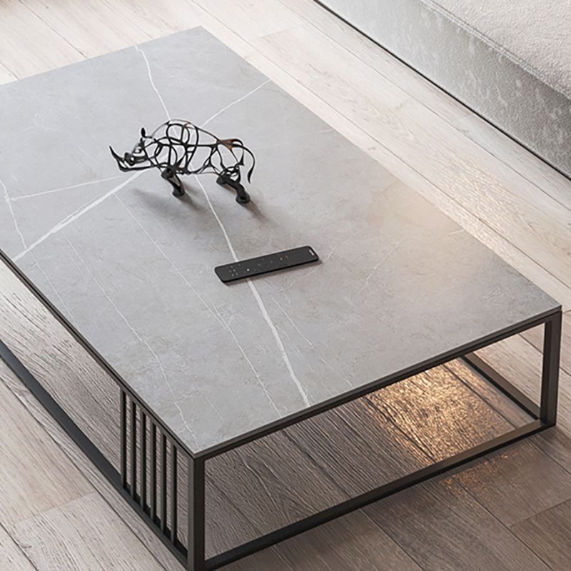 Square/Rectangle Slate Frame 1 Coffee Table Modern Grey and Black Table