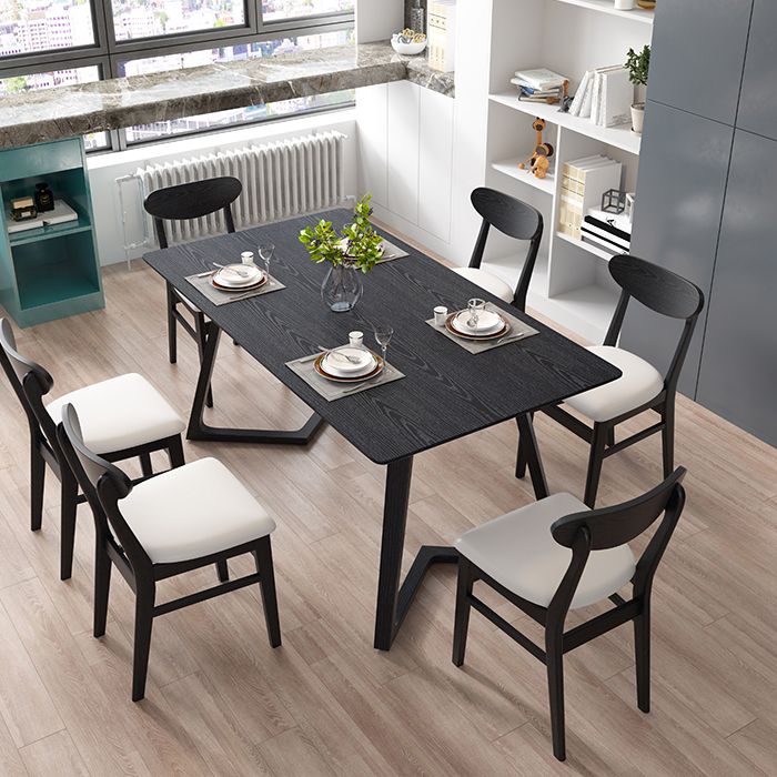 Industriële rechthoek eettafel As vaste houten tafel met dubbele voetstukbasis