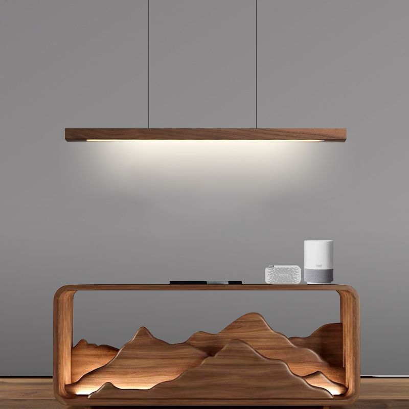 Modern Style Linear Hanging Pendant Light Wood 1-Light Ceiling Pendant Light