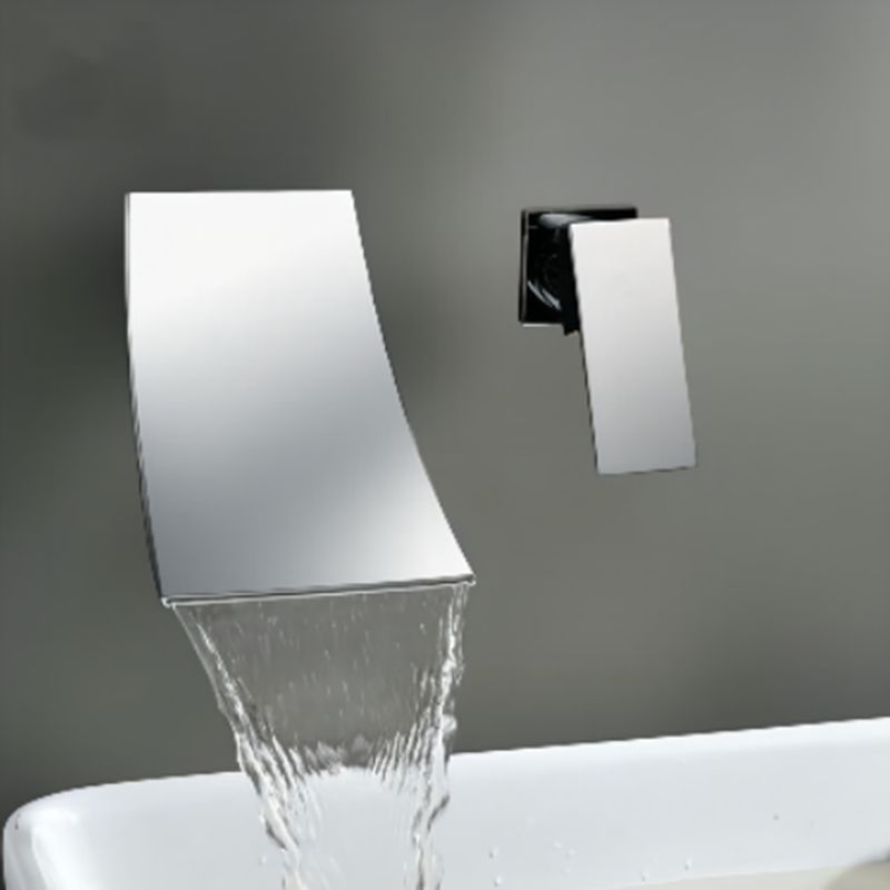 Glam Wall Mounted Bathroom Faucet Lever Handles Low Arc Solid Brass Faucet