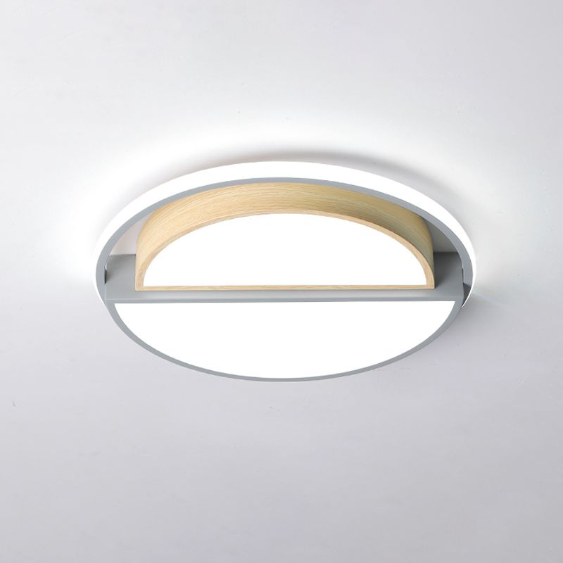 Macaron Sliced Round Iron Deckenleuchte 16,5"/20,5" breite LED-Unterputzbeleuchtung in Grün/Grau-Holz, warmes/weißes Licht