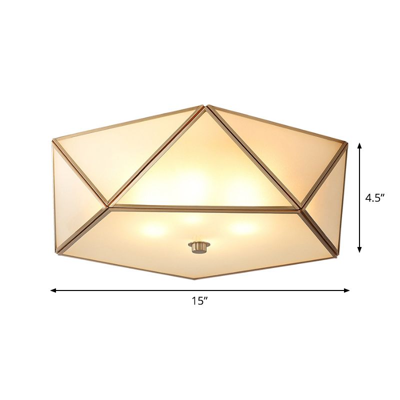 Plafonnier festonné/bol/fleur en verre dépoli, plafonnier vintage à 3 lumières pour chambre à coucher en laiton