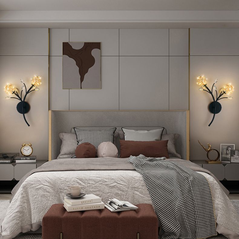 Apliques de pared de pared de doble flores de estilo creativo de metal 2 luces de metal 2 luces