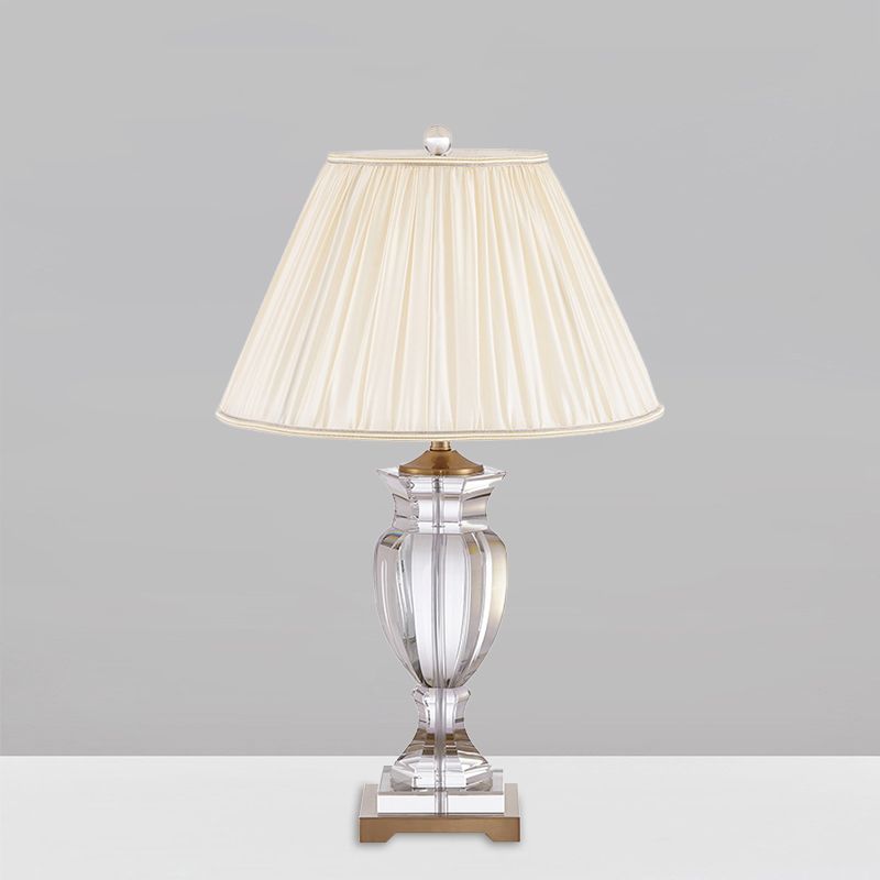 1 illuminazione per supporto notturna con tessuto in ombra conica tradizionale da comodino lampada da tavolo in cristallo in bianco