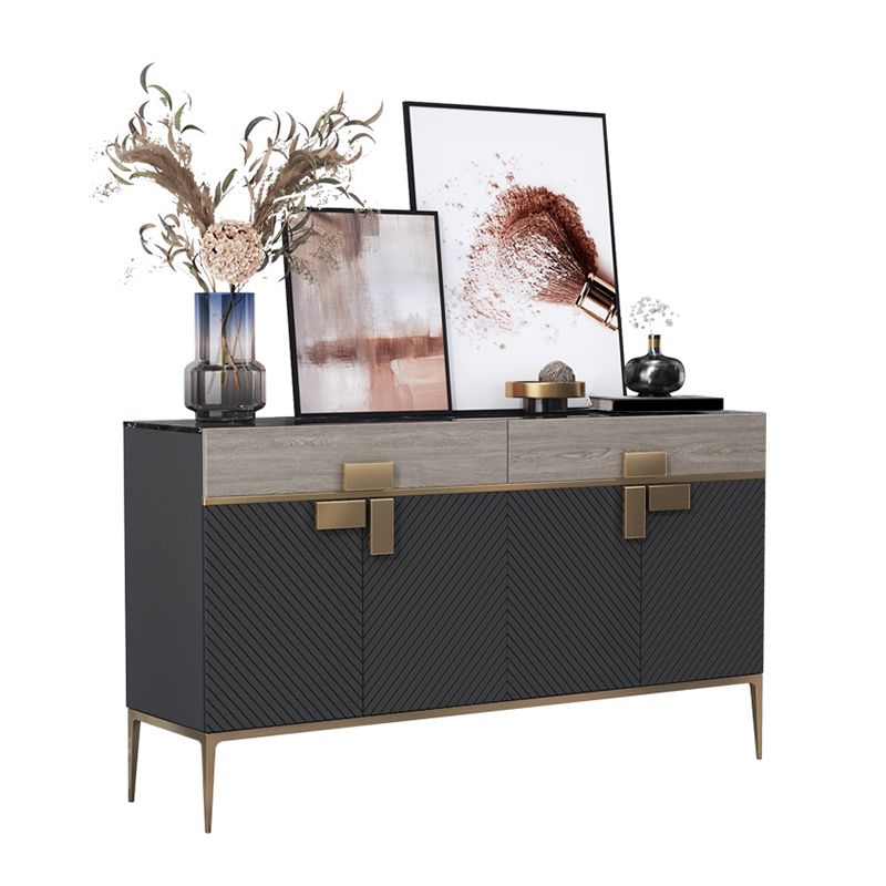 Glam Buffet Table Marble Sideboard Table with Doors for Kitchen