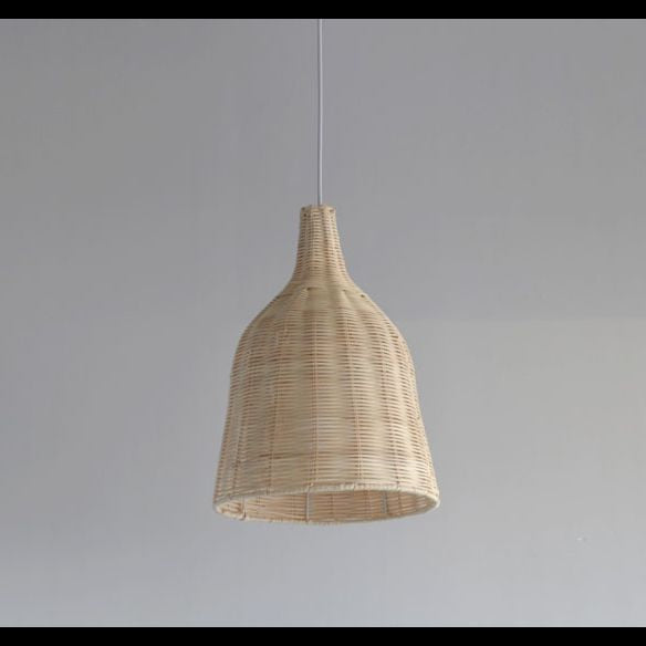 Farmhouse Natural Cloche Bamboo Pendant Lighting 1-Light  Dining Room Hanging Lamp