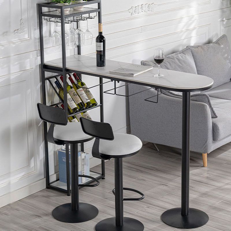 Nordic Style Bar Table Stone Top Pub Table with Wine Cabinet for Dining Room