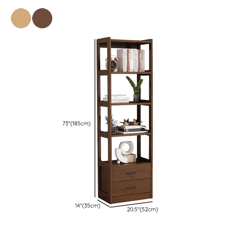 Modern Style Open Back Bookshelf Vertical Wooden Bookcase with Drawers
