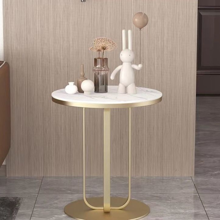 Modern Round Slate Top Side Table 21.65" Tall Metal Pedestal End Table