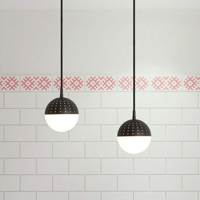 Globe/Ellipse -Suspension Licht mit opalweißem Glasschatten Metall Nordisch 1 helles schwarz/weiß/rosa hängende Anhänger Licht für Schlafzimmer