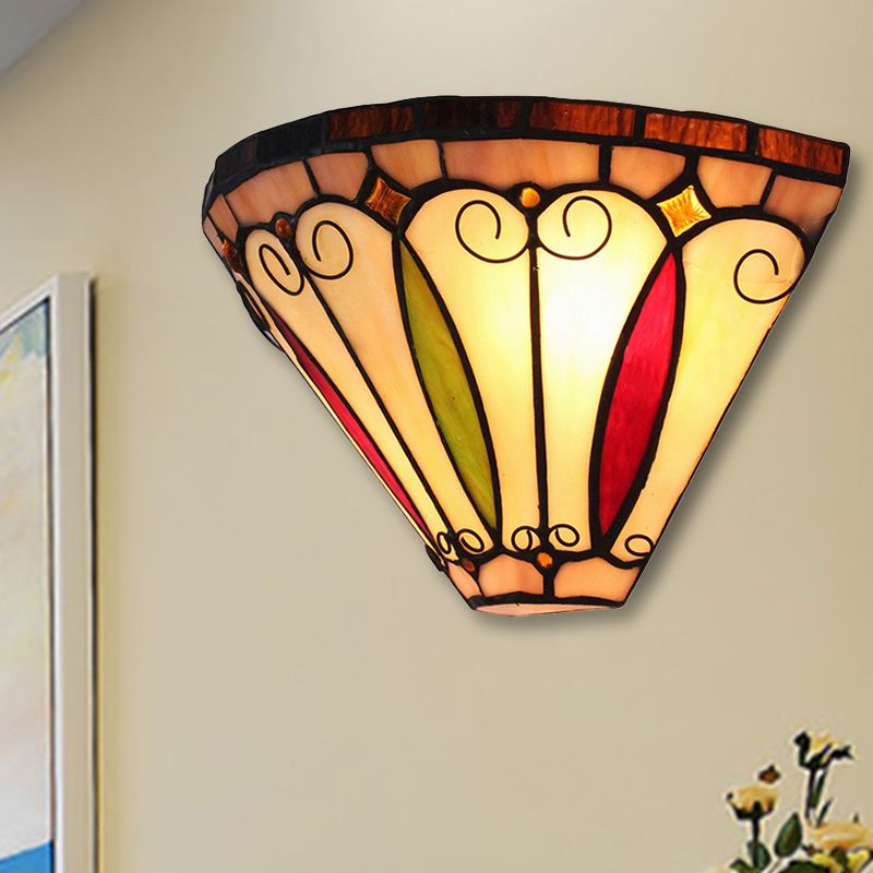 2 Lights Mini Wall Sconce with Bowl Shade Stained Glass Vintage Wall Light Fixture in Multi Color