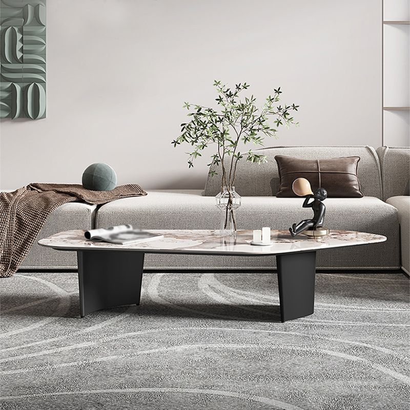 Free Form with 2 Legs Coffee Table Modern Slate Cocktail Table in White/Gold