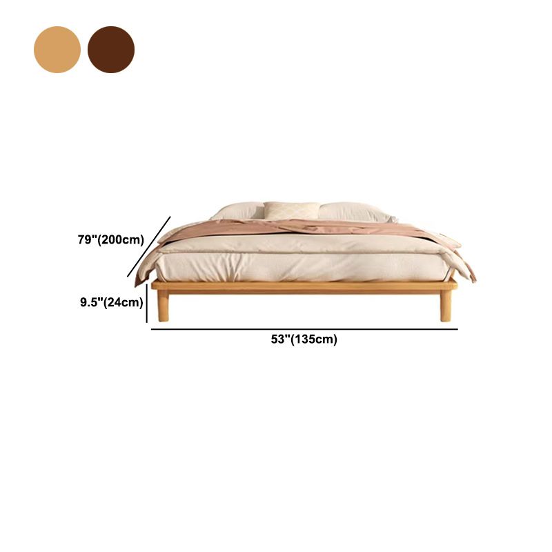 Solid Wood Platform Bed Scandinavian Low Profile Bed Frame in Brown