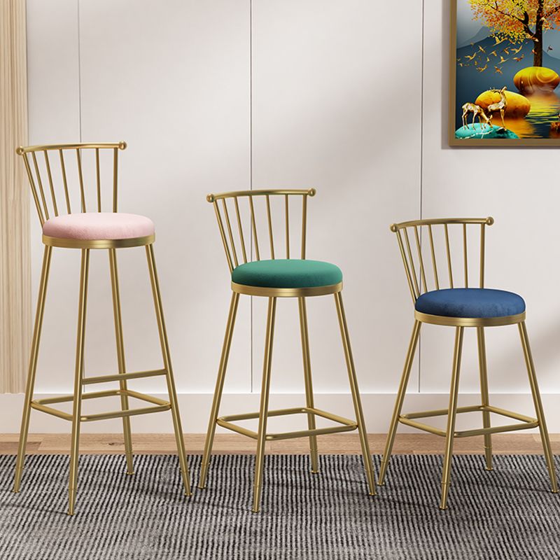 Nordic Armless Backrest Counter Stool Iron Cashier Bar Stool with Velvet Cushion and Pedal