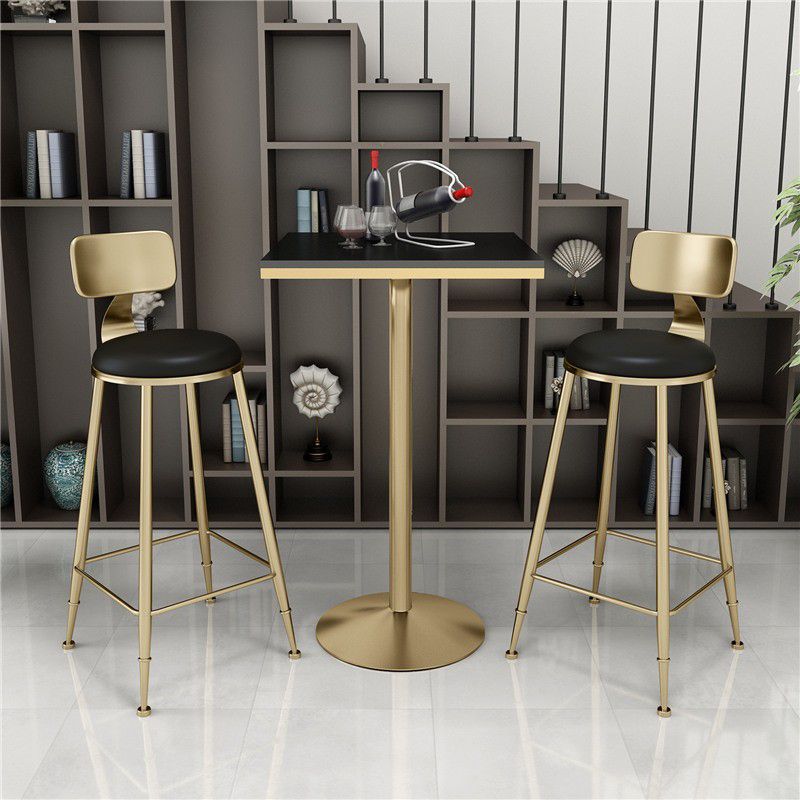 Glam Leather and Metal Counter Stool Round Low Back Bar Stool for Coffee Shop