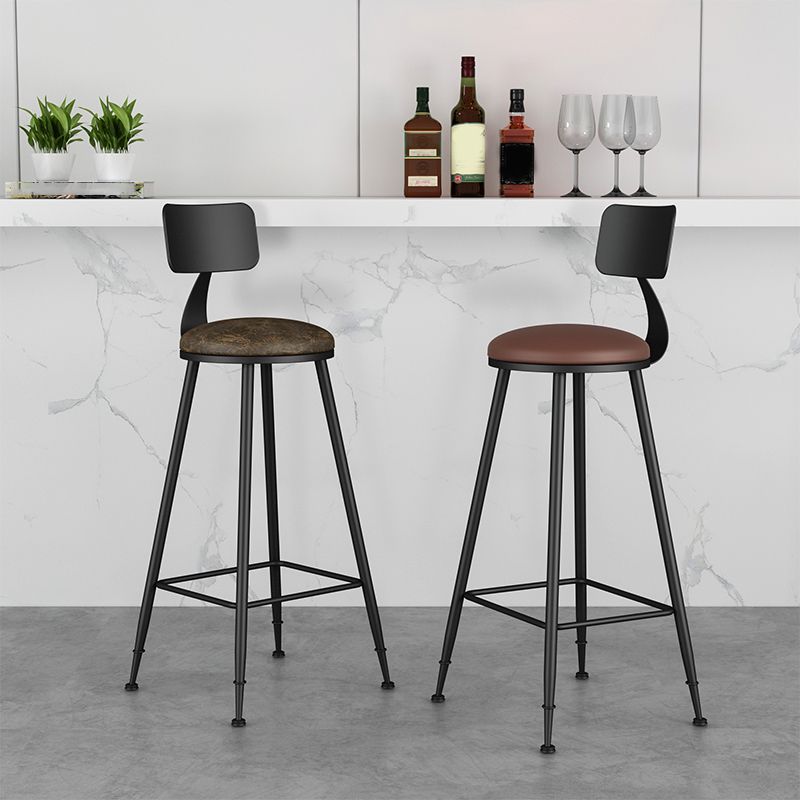 Industrial Armless Backrest Counter Stool Iron Dining Room Bar Stool with Pedal
