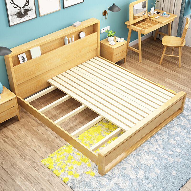 Contemporary Standard Bed with Shelves and Rectangle Headboard