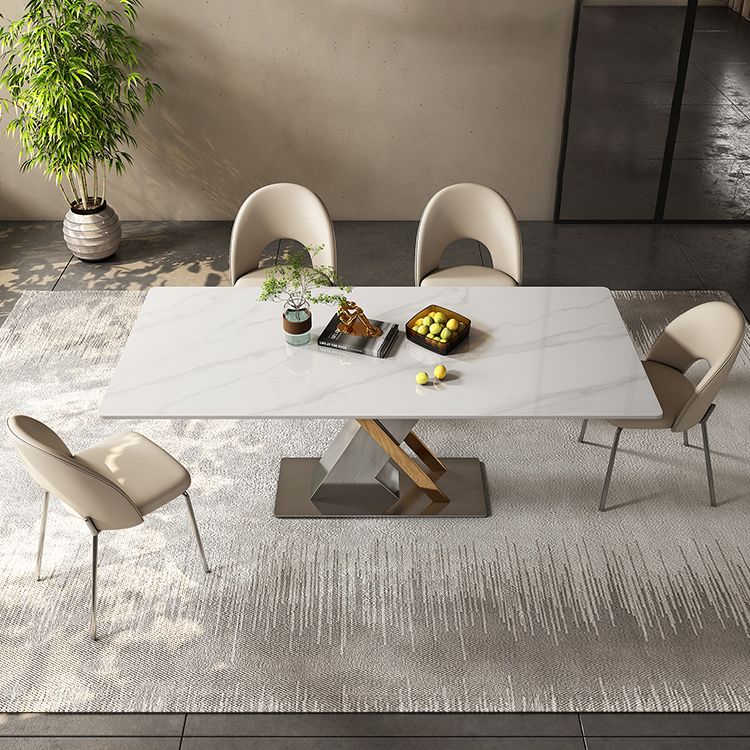 Modern Style Pedestal Dining Table Sintered Stone Rectangle Table