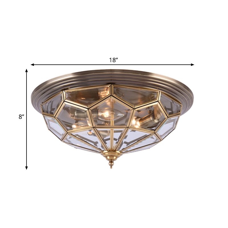 14 "/18" W Prism Bedroom Flush Monte Light Colonial Clear Smusso Glass 2/3 Bulbi Brass Close to Massimale Lamp