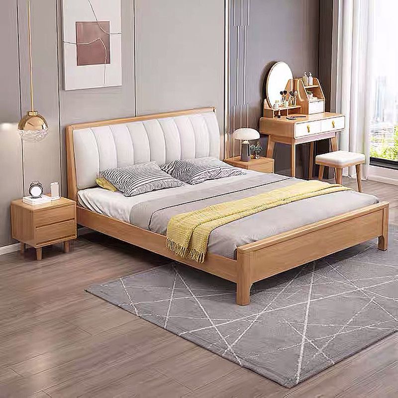Scandinavian Pine Wood Standard Bed with Rectangular Panel Headboard