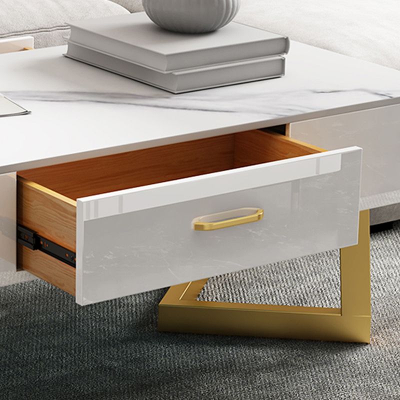 Cross Legs Coffee Table Stone Top Rectangular Cocktail Table