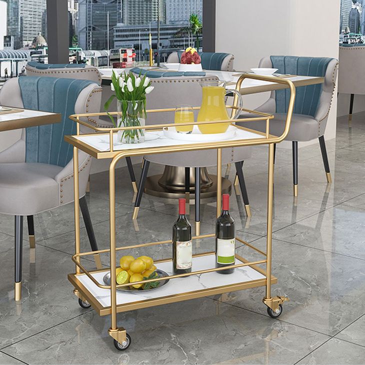 33.86"H Rolling Modern Prep Table Metal Rectangular Prep Table for Dining Room