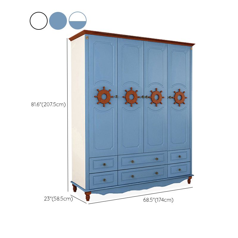 Hinged Wooden Wardrobe Cabinet with Legs Coastal Wardrobe Armoire
