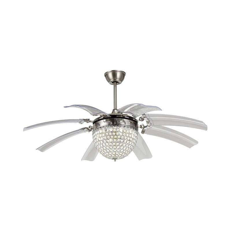 Koepel woonkamer waaierverlichting Modern Crystal 48 "W LED Silver Semi Flush Monted Lamp met 8 heldere messen