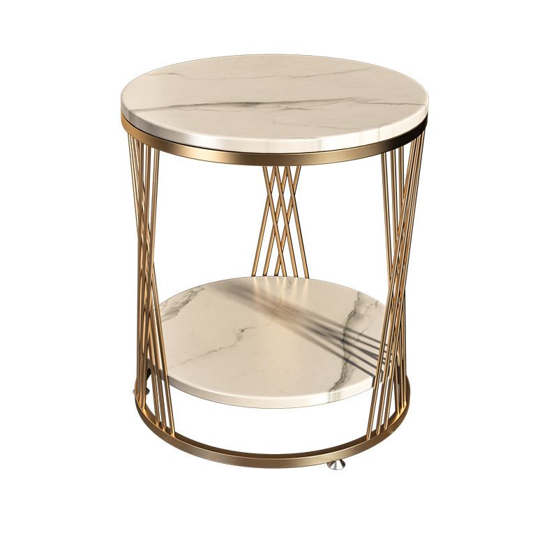 Modernistic Marble Frame with Shelf Round Double Tier Living Room End Table