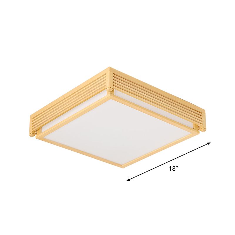 Quadratische Box Acryl Unterputzleuchte 14"/18"/21.5"W Einfache LED Beige Deckenleuchte in Warm/Weiß Licht mit Holzschutz