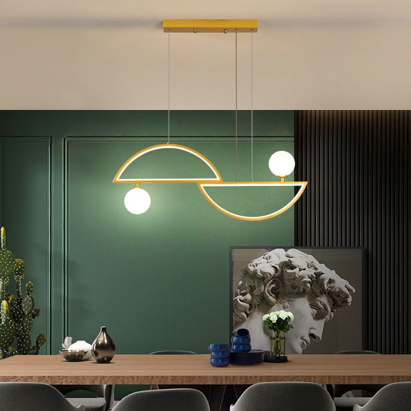 Artistic Semi-Circle Island Light Fixture Metal Dining Room LED Ceiling Pendant Light with Opal Glass Shade