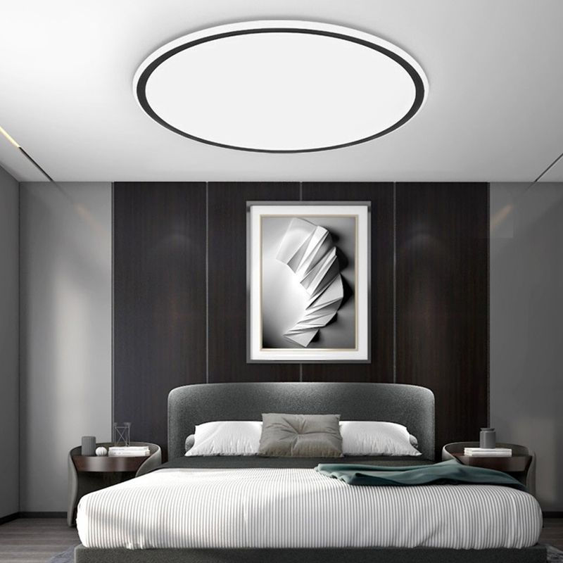 Plafonnier LED en aluminium simple encastré en forme de disque noir pour chambre à coucher