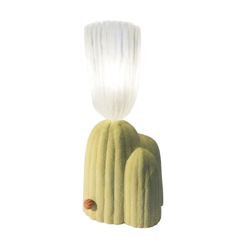 Lampada da comodino Cactus bianco/verde Lampada da lettura a LED in vetro trasparente nordico con base in resina