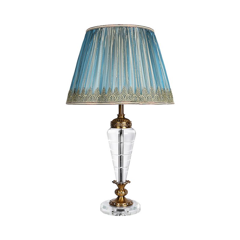 1 Head Conical Reading Light Modernist Clear Crystal Nightstand Lamp in Blue for Bedroom