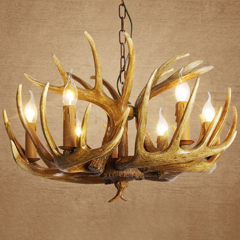 Resin Antler Shaped Suspension Lighting Rustic Living Room Chandelier Light Fixture