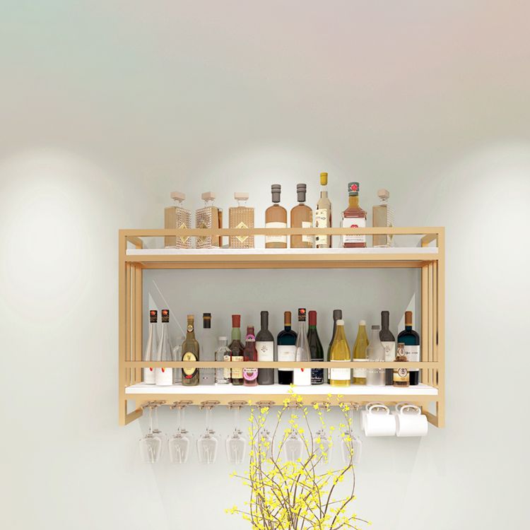 Metal Wall Mounted Wine Bottle & Glass Rack Glam Wine Rack with Stemware Holder