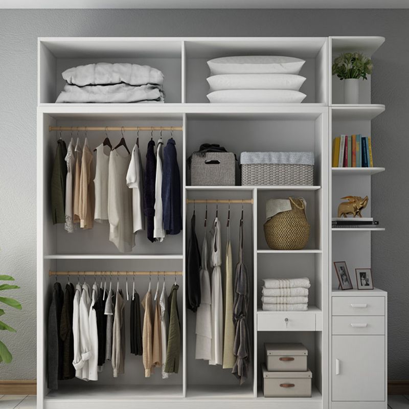 Modern Storage Cabinet with Sliding Doors Manufactured Wood White Cabinet for Bedroom