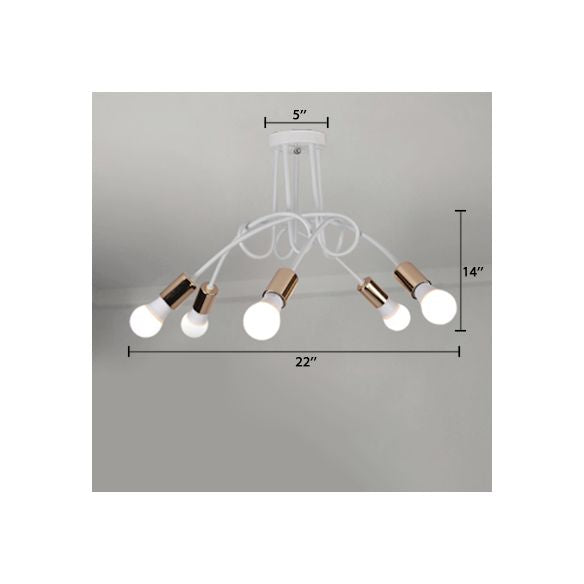Semi-affleurant torsadé de style loft avec ampoule ouverte, plafonnier en métal à 3/5 têtes en or
