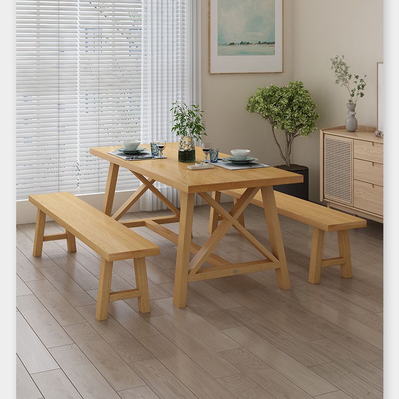 Modern Solid Wood Table and Bench Set 1/2/3/4/5 Pieces Rectangular Dining Set