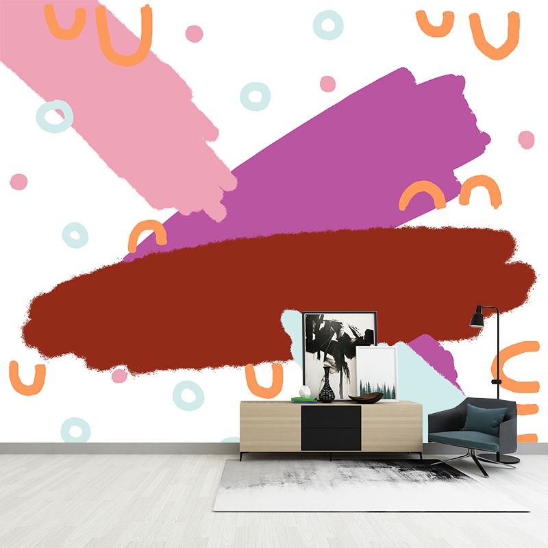 Illustration Brushstroke Mural Wallpaper Large Wall Covering for Kids Bedroom, Custom Made
