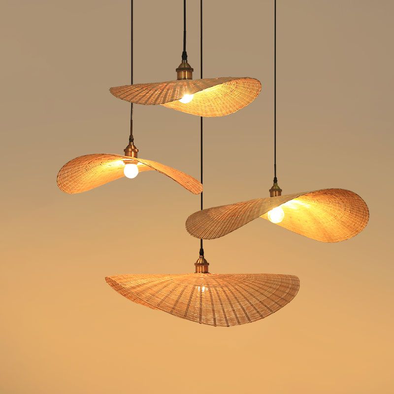 Lotus Leaf Suspension Lighting Minimalist Bamboo 1 Head Wood Pendant Ceiling Light