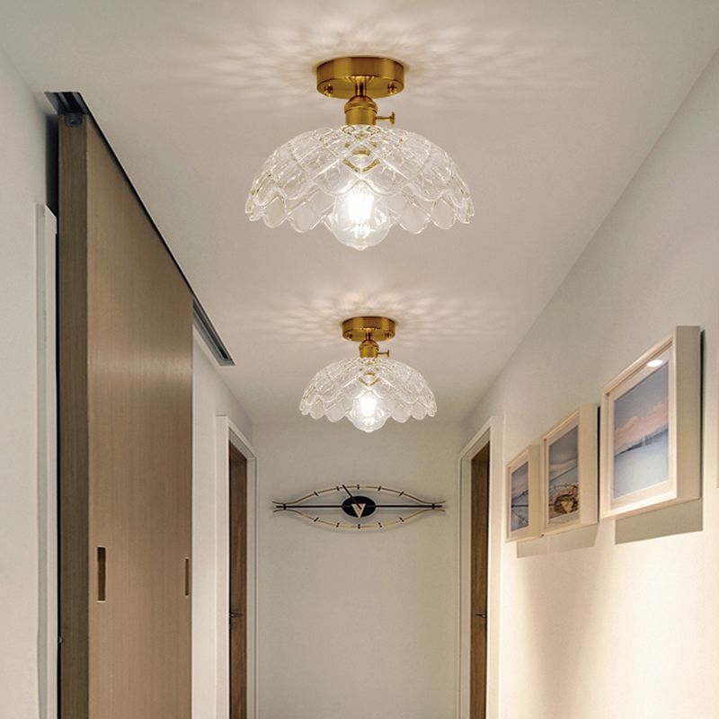 Luz de montura de montura de vidrio de un solo textura de estilo retro de estilo dorado sembrado semi luz de techo de techo