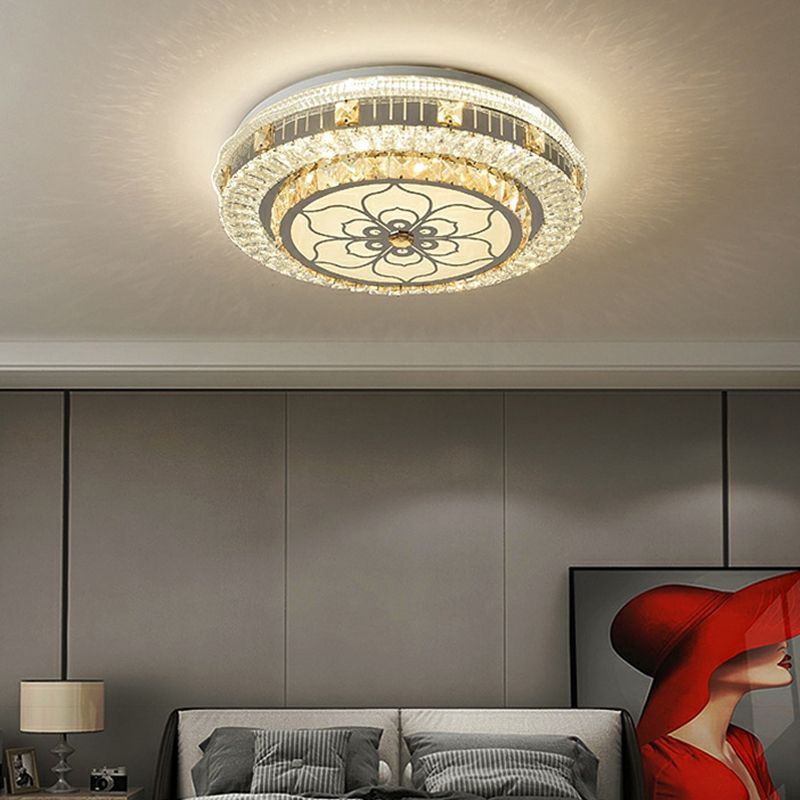 Modern Simple Ceiling Light Circle Shape Ceiling Lamp with Crystal Shade for Bedroom