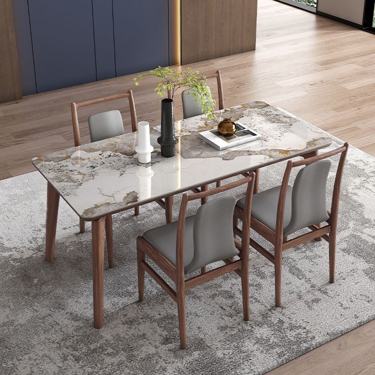 Modern Sintered Stone Top Dining Set 1/4/5/7 Pieces Walnut Dining Table with Chairs