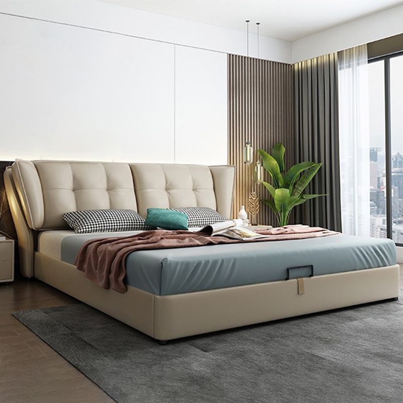 Contemporary Pine Wood Storage With Wings Lift Up Storage Wingback Bed