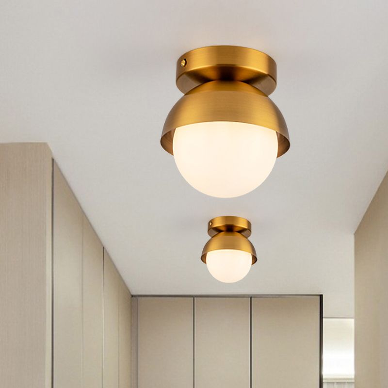 Plafonnier en métal demi-cercle monté sur poteau moderne à 1 lumière finition noir/or lampe encastrée pour hall d'entrée