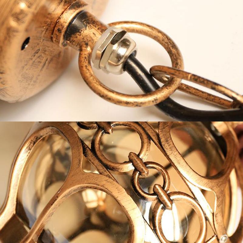 Round Restaurant Hangende Light Farmhouse Amber Glass 1 Licht Zwart/koperen plafondverhanglamp met kooi